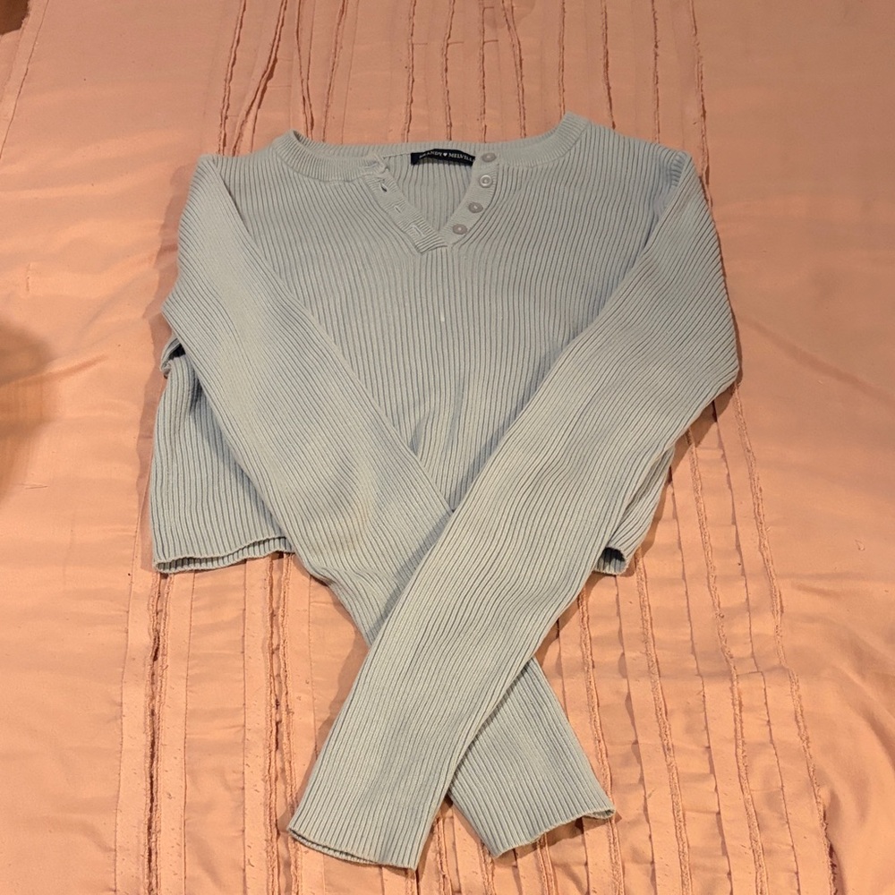 Brandy Melville Gray Ribbed Button-Up Top